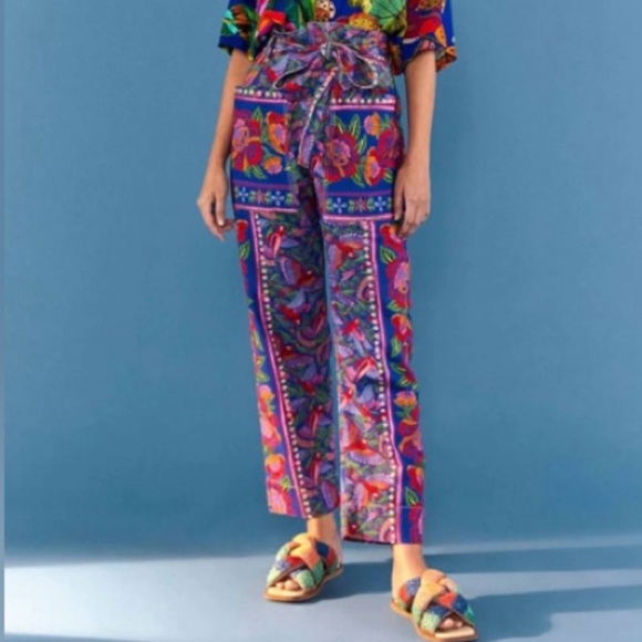 FARM Rio Macaw 100% cotton high waist Belted Pants women size M,All Products : American Fashion Style Bags On Sale